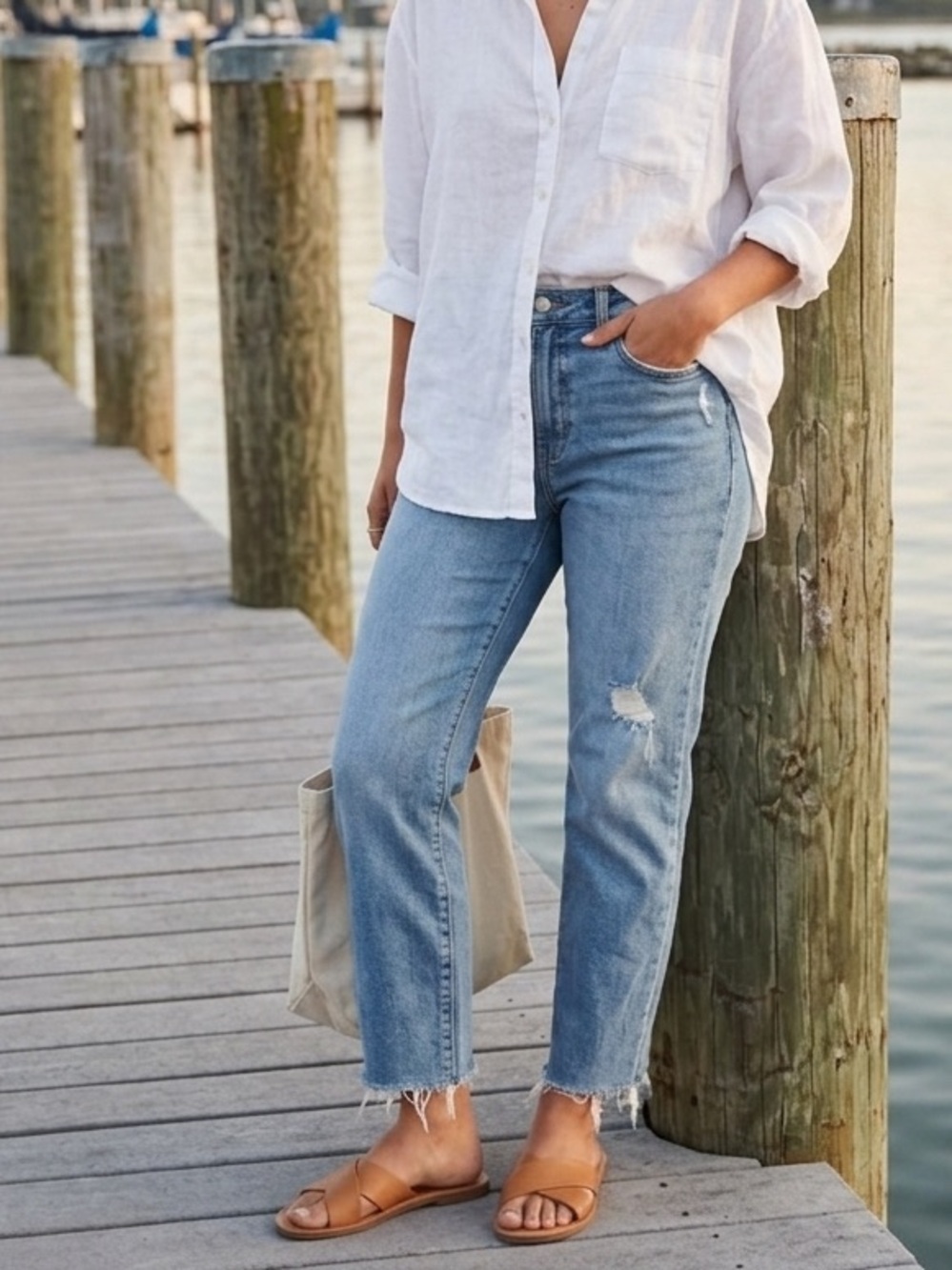 Old Navy Light Blue Distressed Ankle Jeans